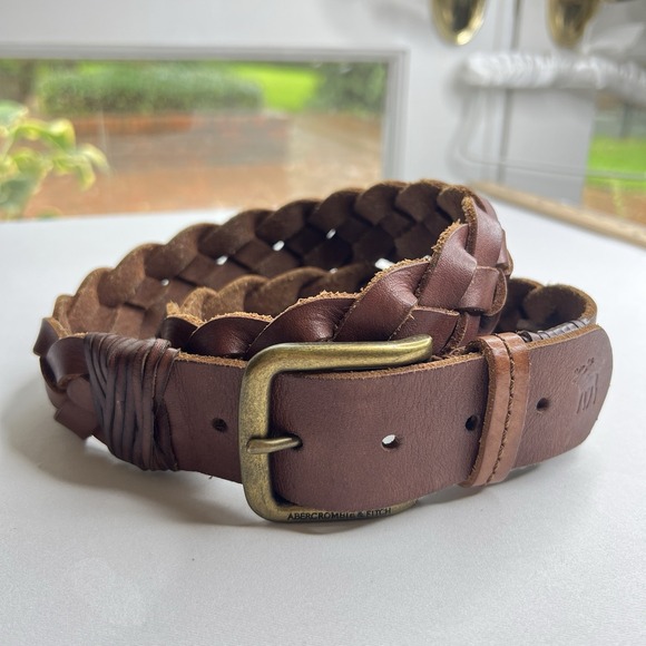 Abercrombie & Fitch A&F Brown Braided Leather Boho 90's Belt Women's Size 32 - Picture 1 of 5